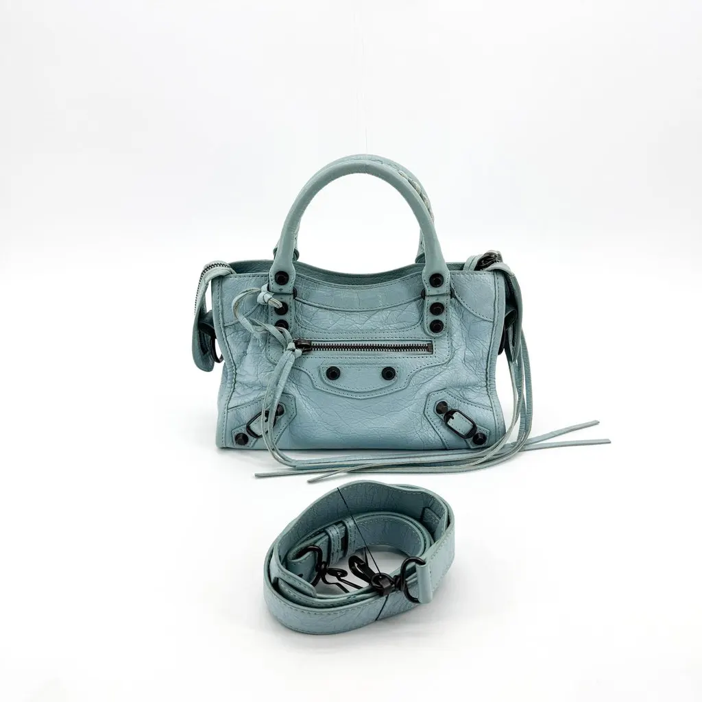 Balenciaga Classic Mini City Bag Sky Blue Blue Leather Good - Back View