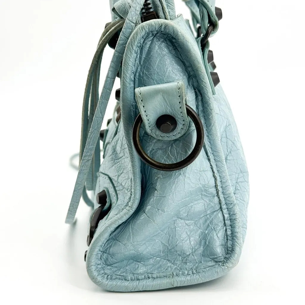 Balenciaga Classic Mini City Bag Sky Blue Blue Leather Good - Model View