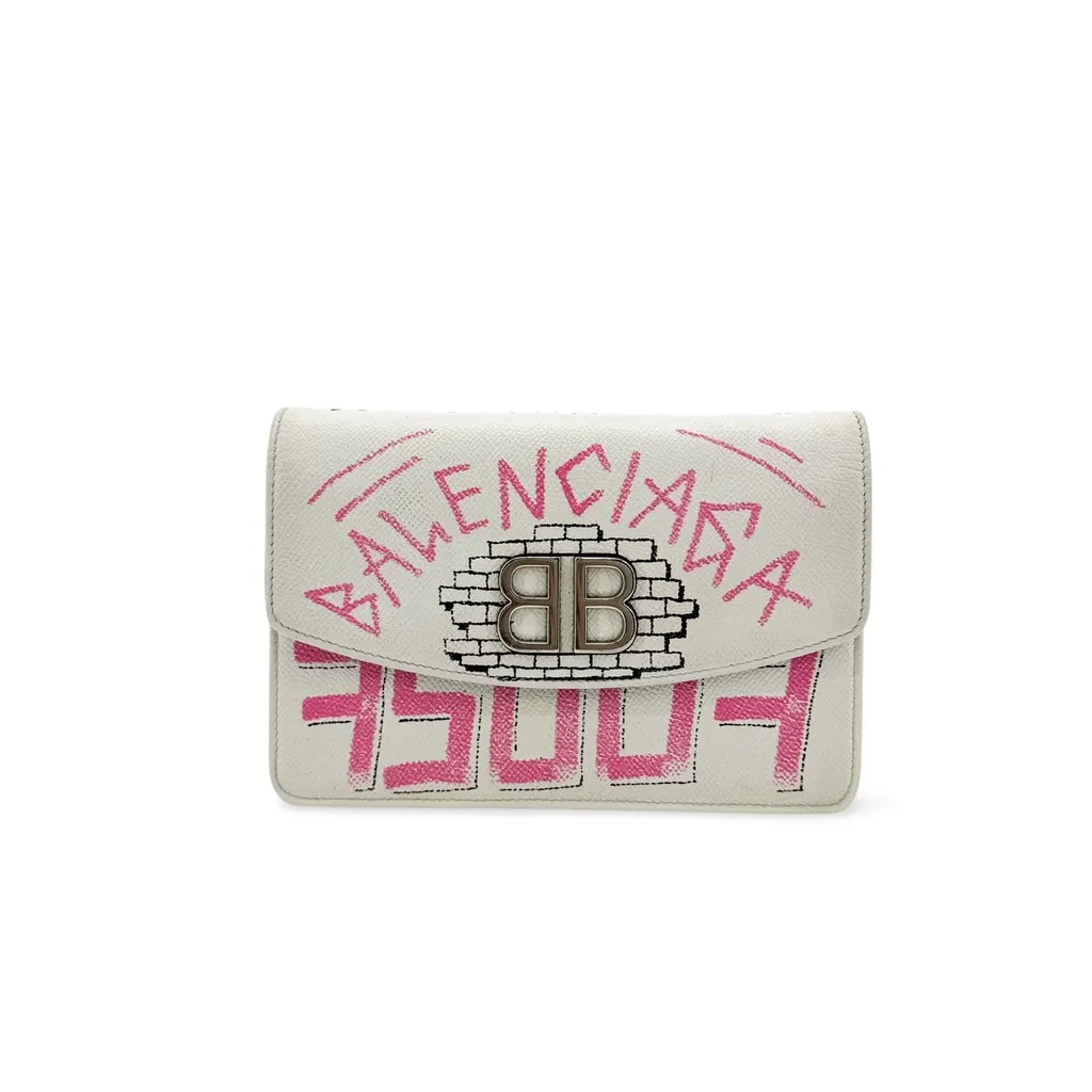 Balenciaga BB Graffiti Flap Chain Shoulder Bag White