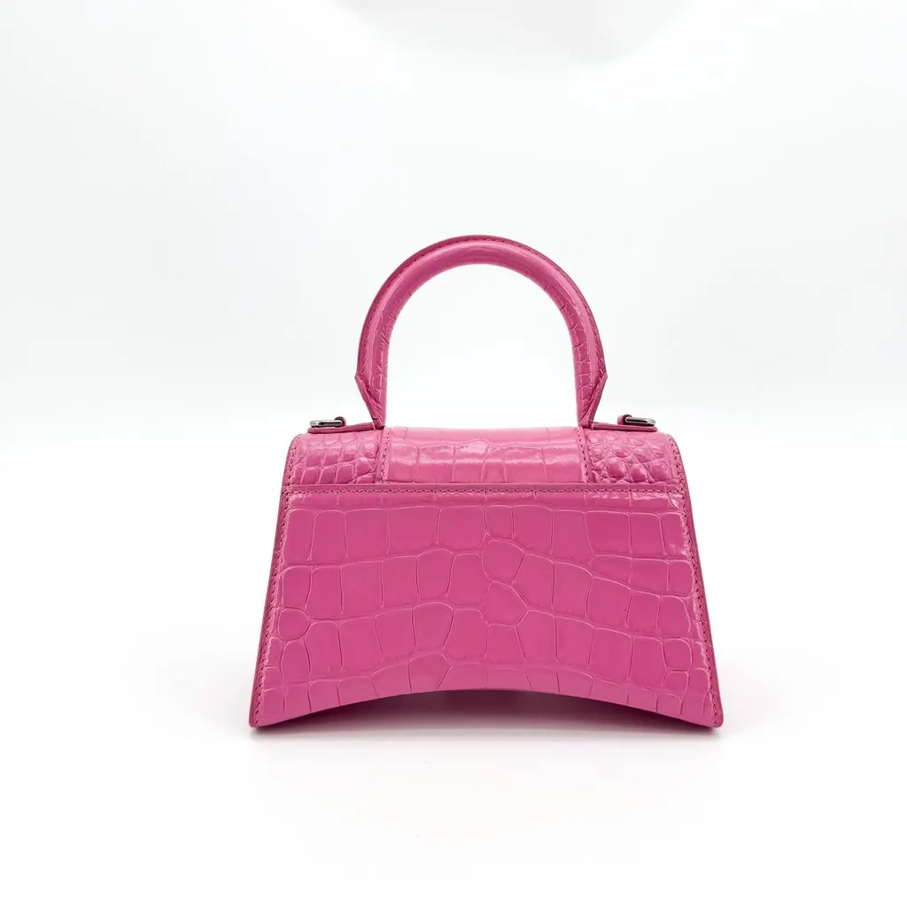 Balenciaga Micro Hourglass Top Handle Bag Pink Crocodile Embossed Pink Leather Good - Inside View