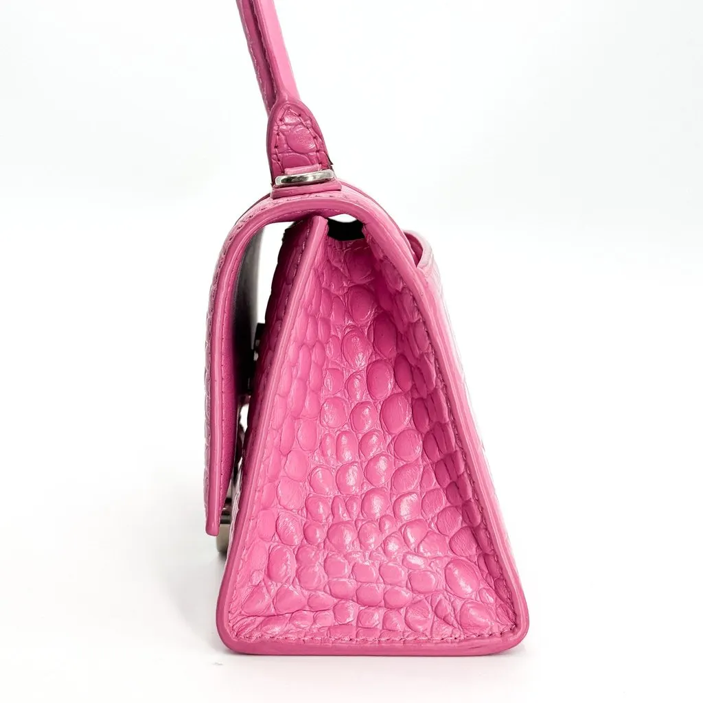 Balenciaga Micro Hourglass Top Handle Bag Pink Crocodile Embossed Pink Leather Good - Model View