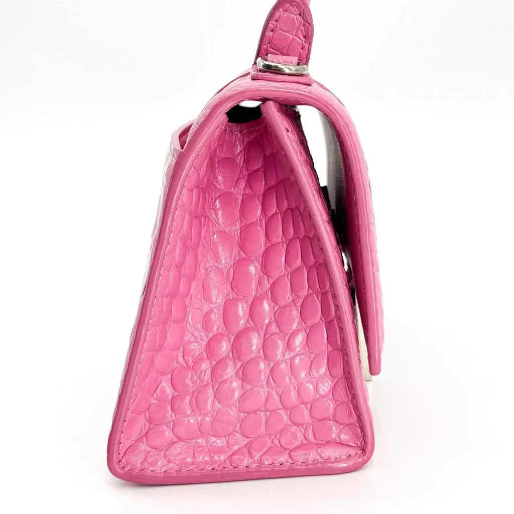 Balenciaga Micro Hourglass Top Handle Bag Pink Crocodile Embossed Pink Leather Good - Box View