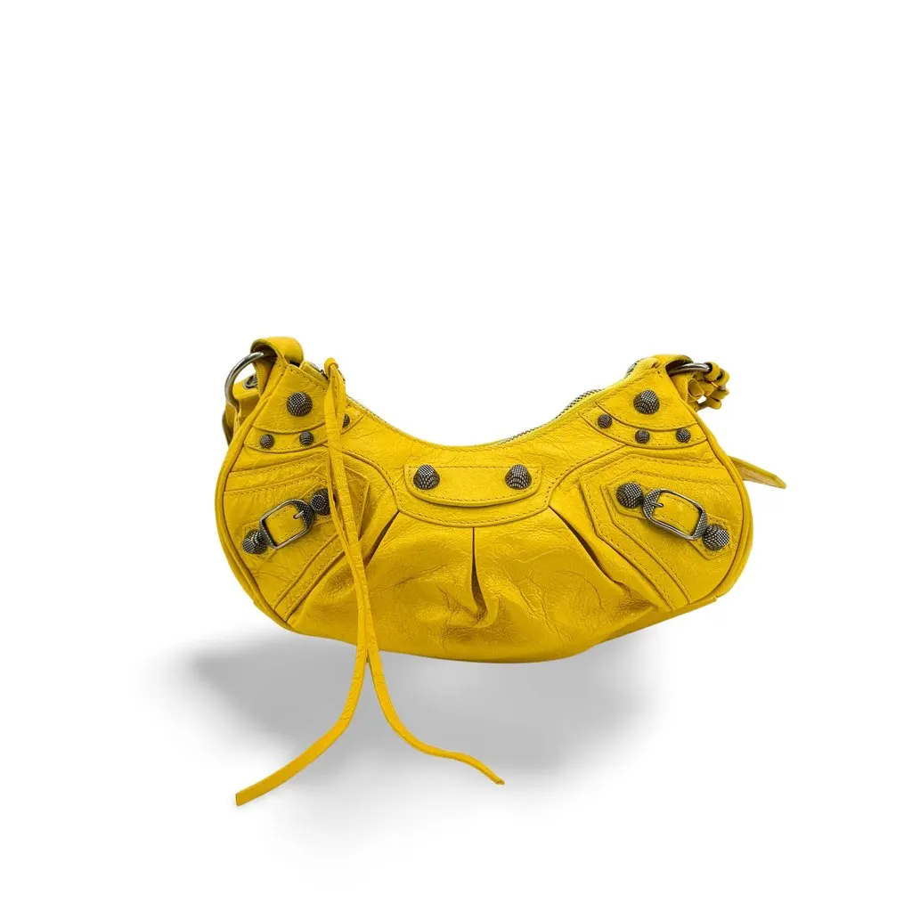 Balenciaga Le Cagole XS Shoulder Bag Yellow Yellow Leather Good - Front View