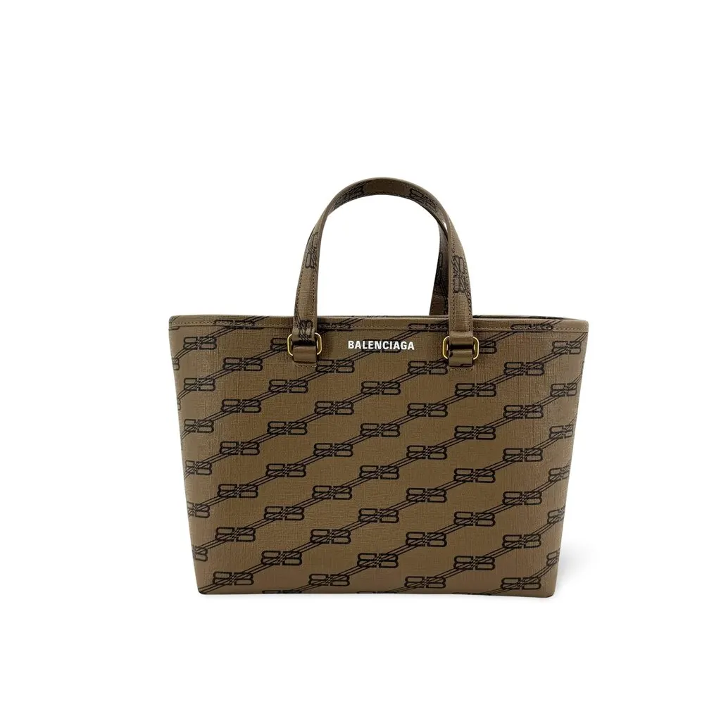 Balenciaga BB Monogram Signature XS Tote Bag Brown Beige Canvas Very good - Front View
