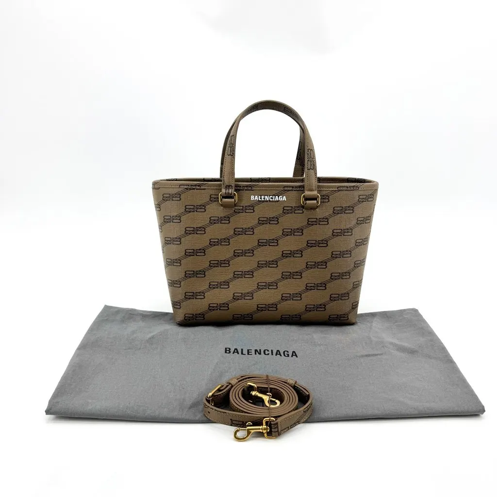 Balenciaga BB Monogram Signature XS Tote Bag Brown Beige Canvas Very good - Back View