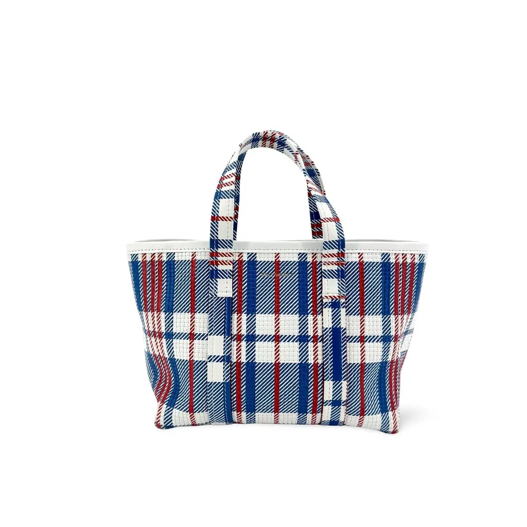 Balenciaga Bistro XS Tote Bag Blue Red Check Blue Leather Very good - Front View