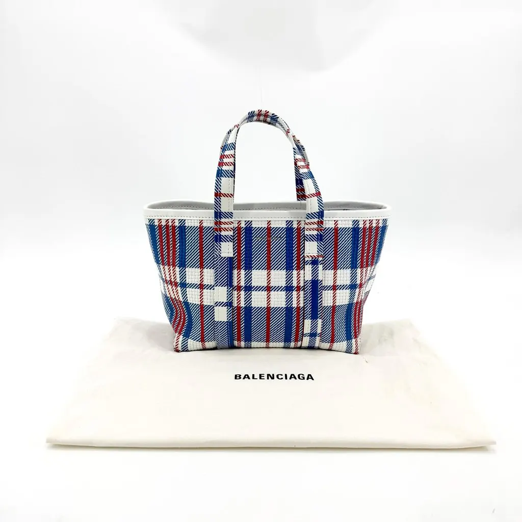 Balenciaga Bistro XS Tote Bag Blue Red Check Blue Leather Very good - Back View