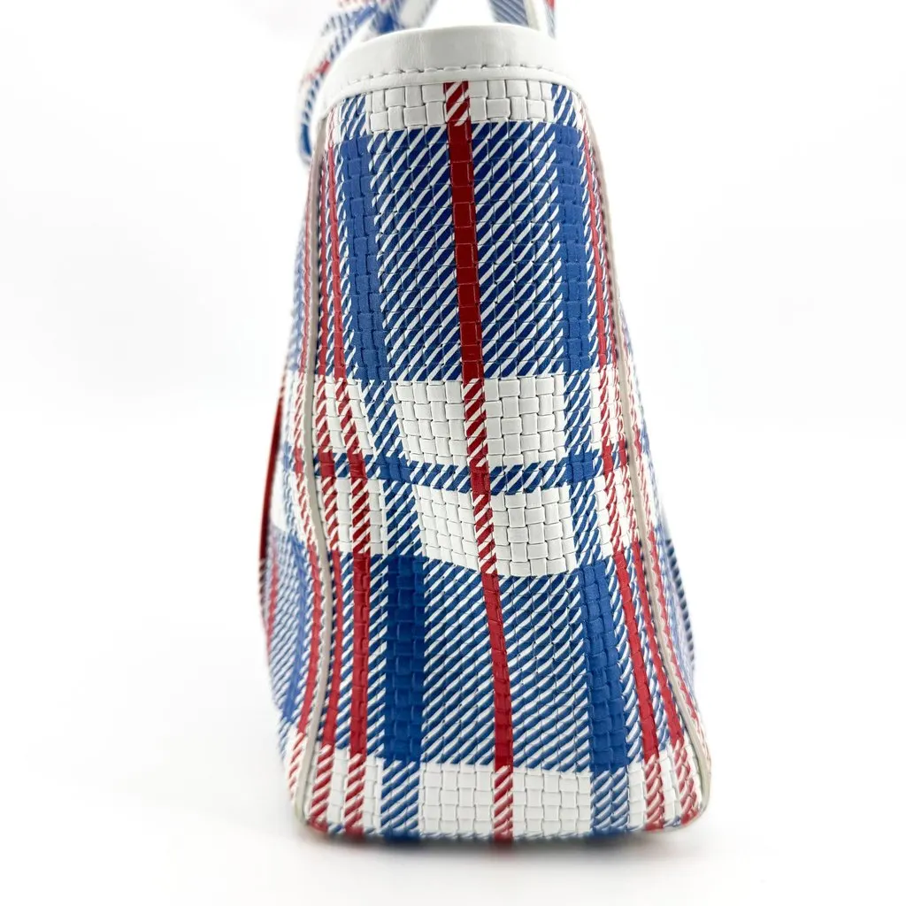 Balenciaga Bistro XS Tote Bag Blue Red Check Blue Leather Very good - Model View