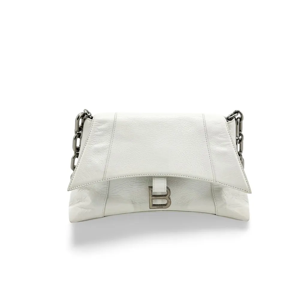 Balenciaga Crush Small Chain Shoulder Bag White White Leather Good - Front View