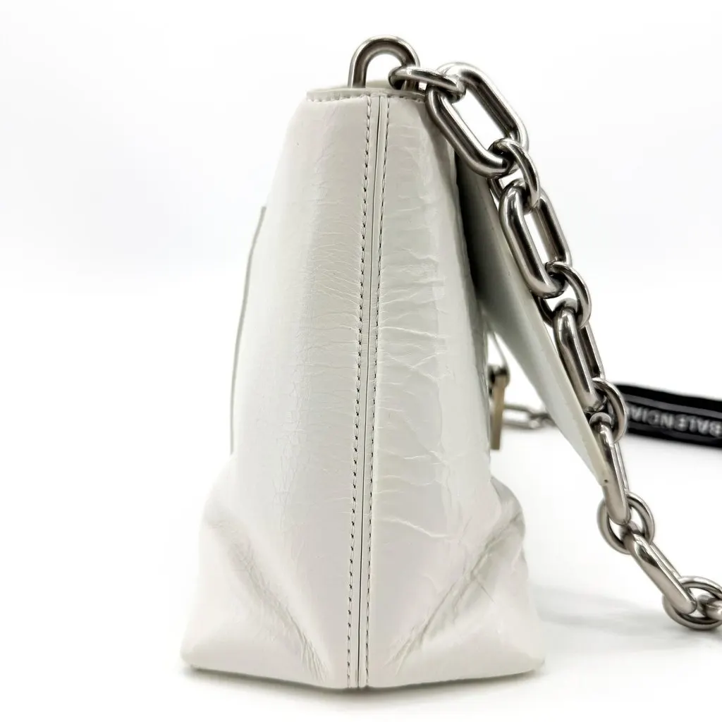 Balenciaga Crush Small Chain Shoulder Bag White White Leather Good - Model View