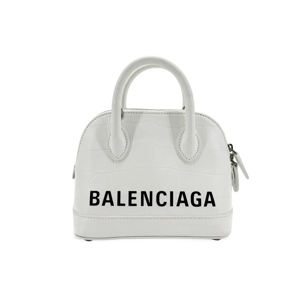 Balenciaga Ville Micro Top Handle Bag White Crocodile Embossed White Leather Good - Front View