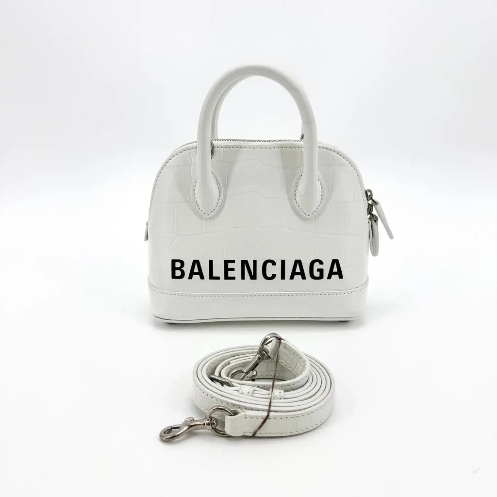 Balenciaga Ville Micro Top Handle Bag White Crocodile Embossed White Leather Good - Back View