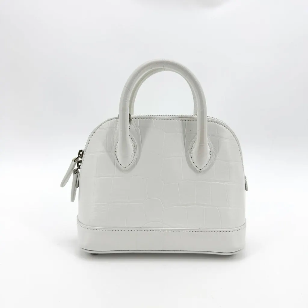 Balenciaga Ville Micro Top Handle Bag White Crocodile Embossed White Leather Good - Inside View