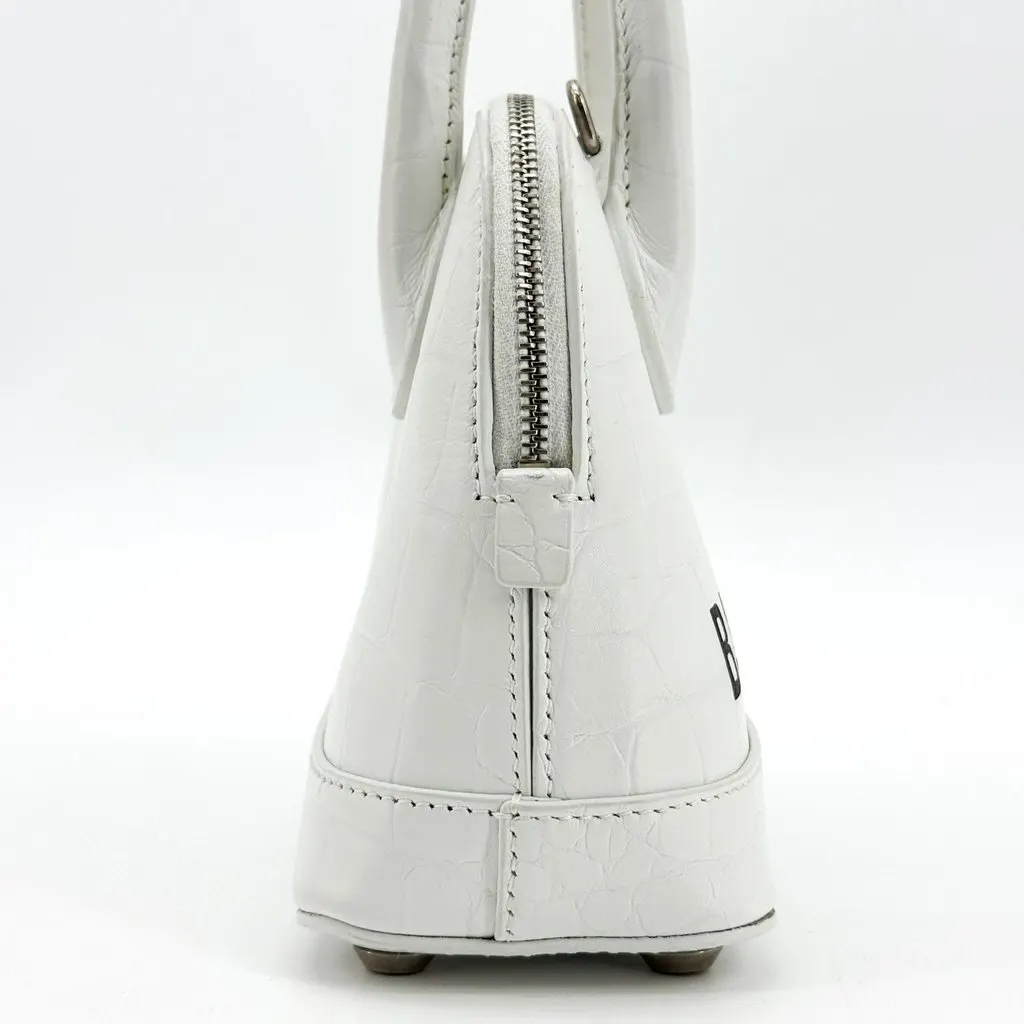Balenciaga Ville Micro Top Handle Bag White Crocodile Embossed White Leather Good - Model View