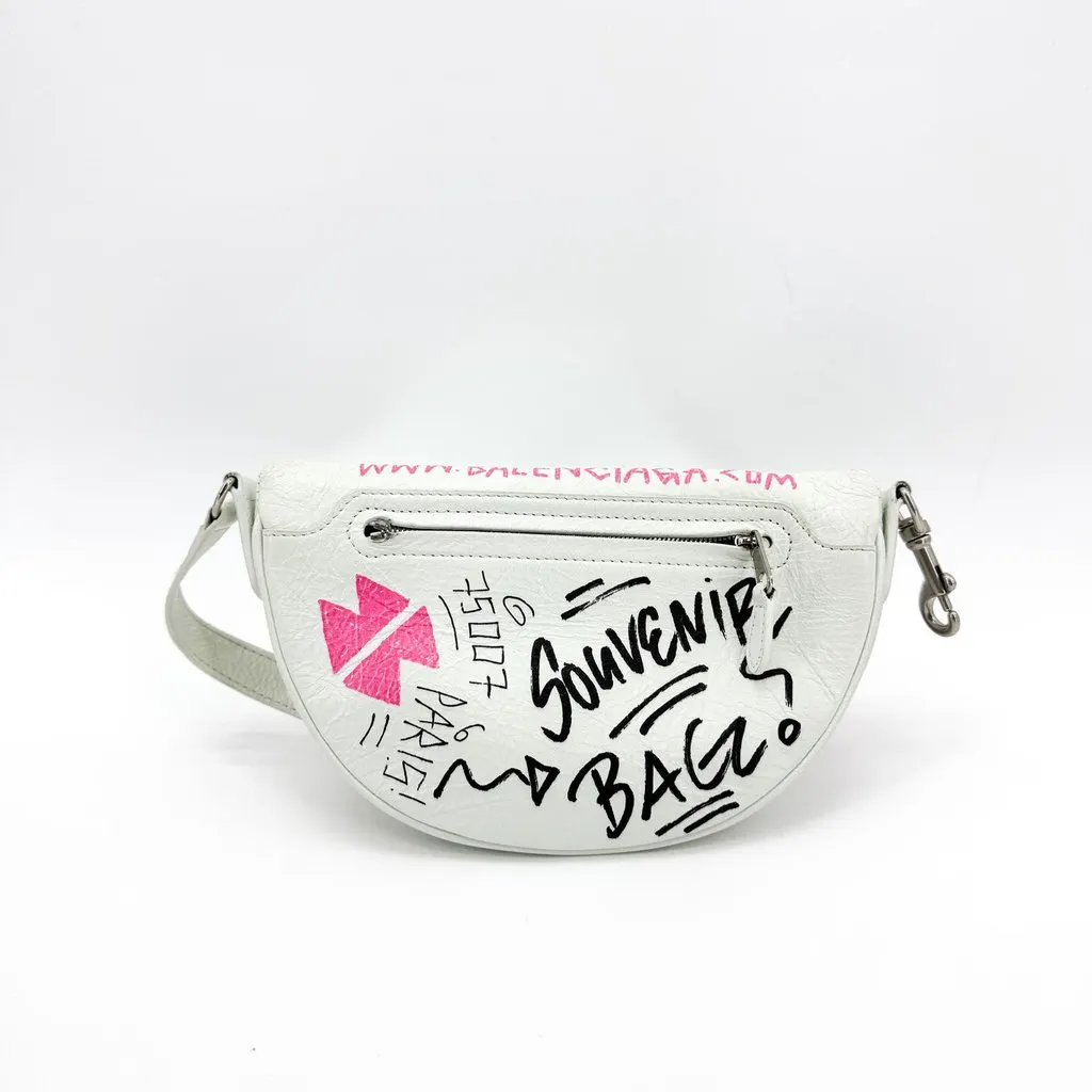 Balenciaga Souvenir Belt Bag Small White Black Leather Good - Back View
