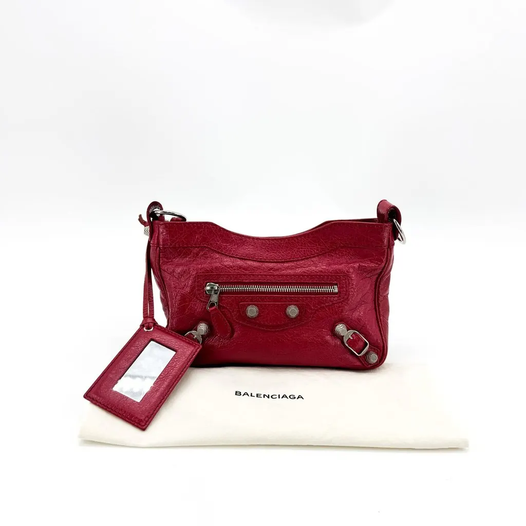 Balenciaga Le Cagole Mini Shoulder Bag Red Silver Red Leather Good - Back View