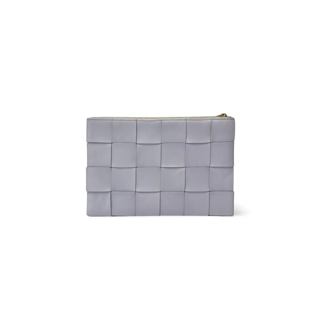 Bottega Veneta Intrecciato Mini Clutch Bag Lavender Purple Leather Good - Front View