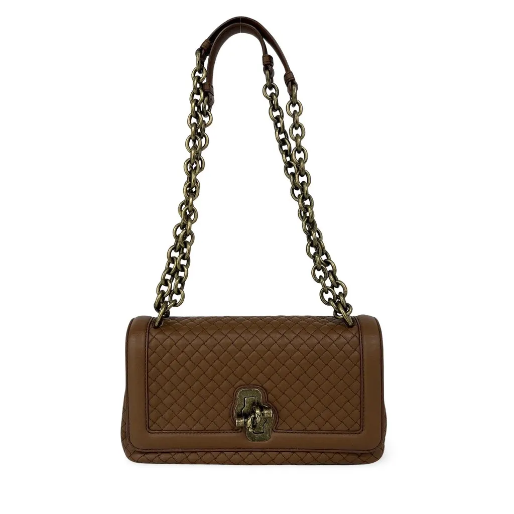 Bottega Veneta Intrecciato Olympia Note Shoulder Bag Brown Leather Very good - Front View