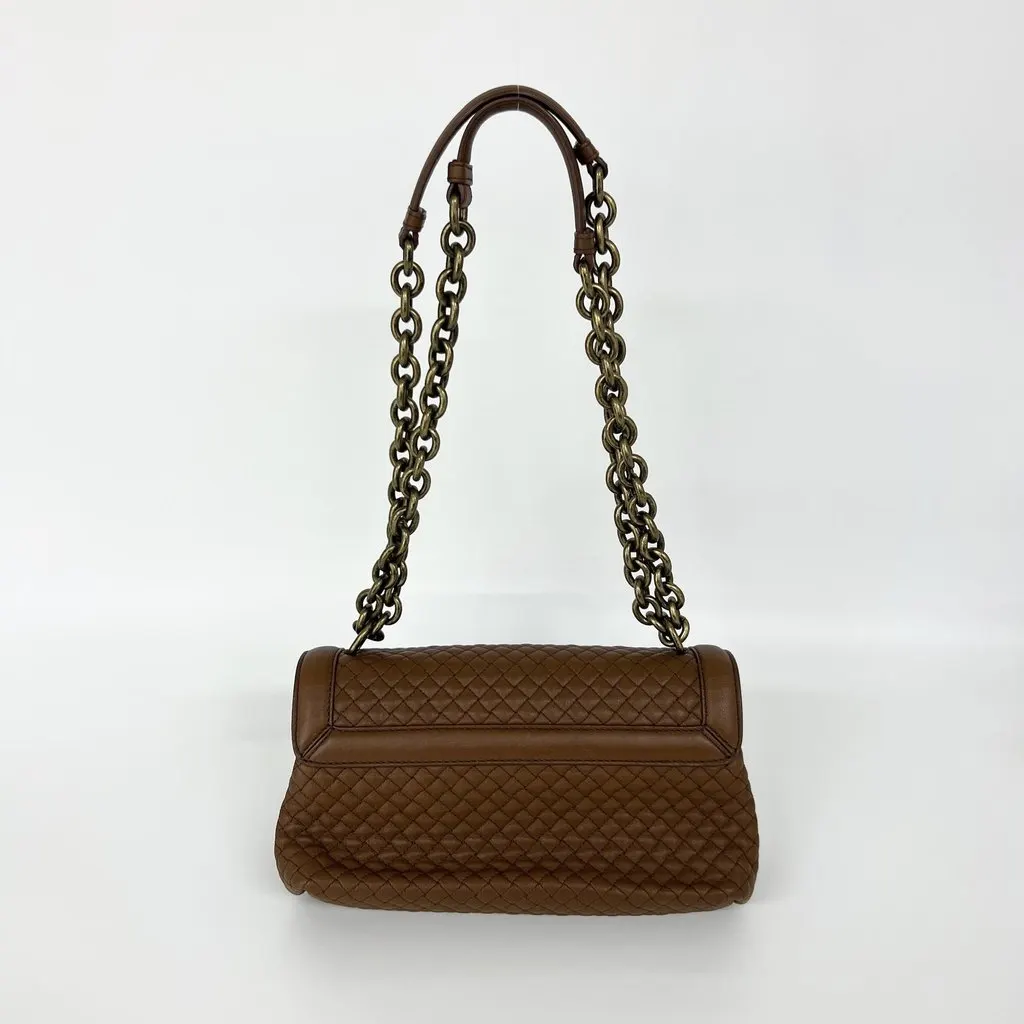 Bottega Veneta Intrecciato Olympia Note Shoulder Bag Brown Leather Very good - Back View