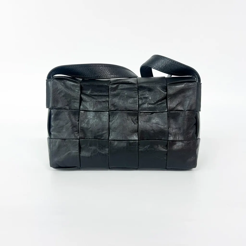 Bottega Veneta Cassette Bag Black Vintage Calf Silver Hardware Black Leather Good - Back View