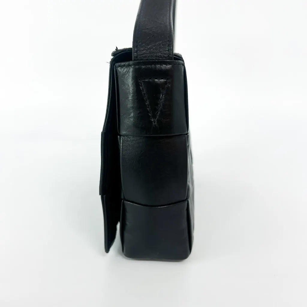 Bottega Veneta Cassette Bag Black Vintage Calf Silver Hardware Black Leather Good - Model View
