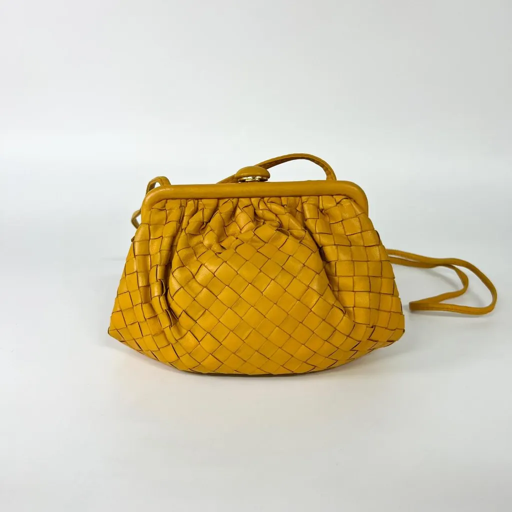 Bottega Veneta Vintage Intrecciato Weaving Bag Mustard Yellow Leather Good - Back View