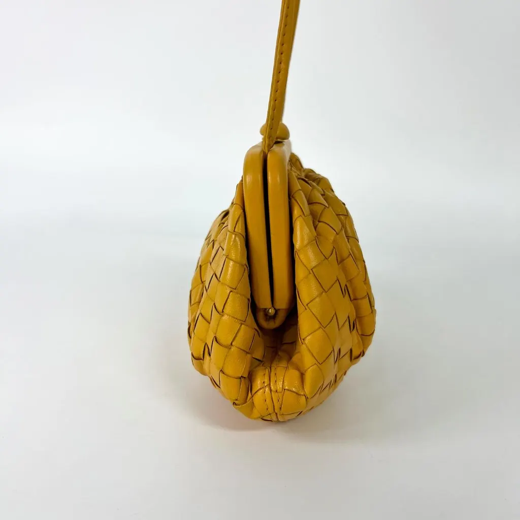 Bottega Veneta Vintage Intrecciato Weaving Bag Mustard Yellow Leather Good - Inside View