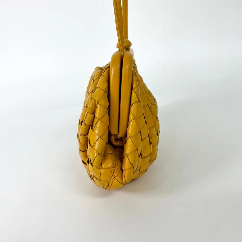 Bottega Veneta Vintage Intrecciato Weaving Bag Mustard Yellow Leather Good - Model View