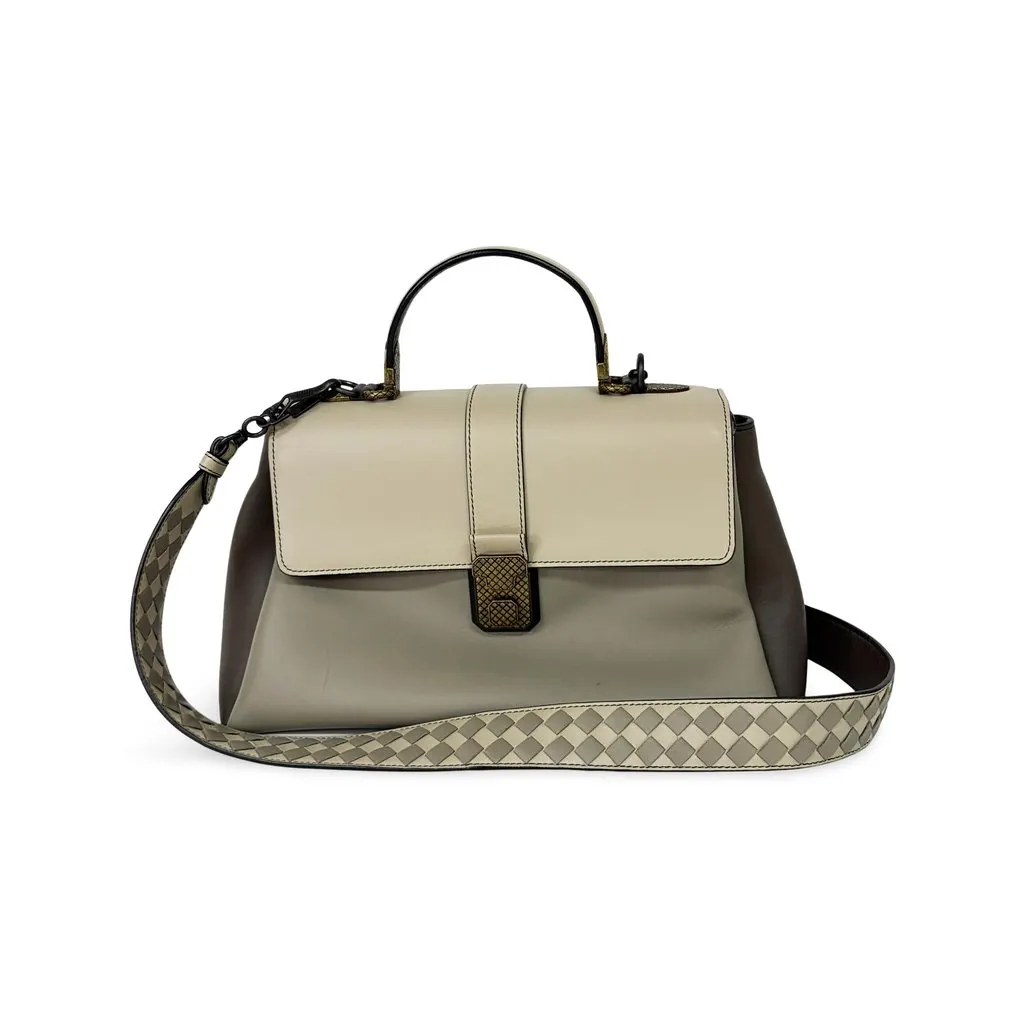 Bottega Veneta Medium Piazza Bag Tricolor (Ivory/Grey/Brown) Grey Leather Good - Front View
