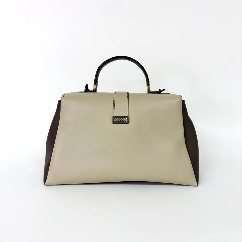 Bottega Veneta Medium Piazza Bag Tricolor (Ivory/Grey/Brown) Grey Leather Good - Back View
