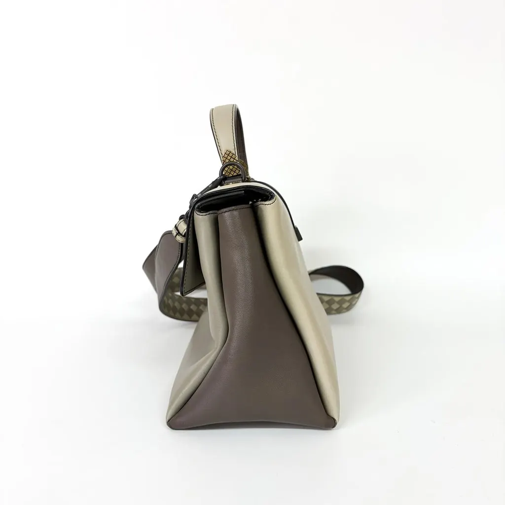 Bottega Veneta Medium Piazza Bag Tricolor (Ivory/Grey/Brown) Grey Leather Good - Inside View