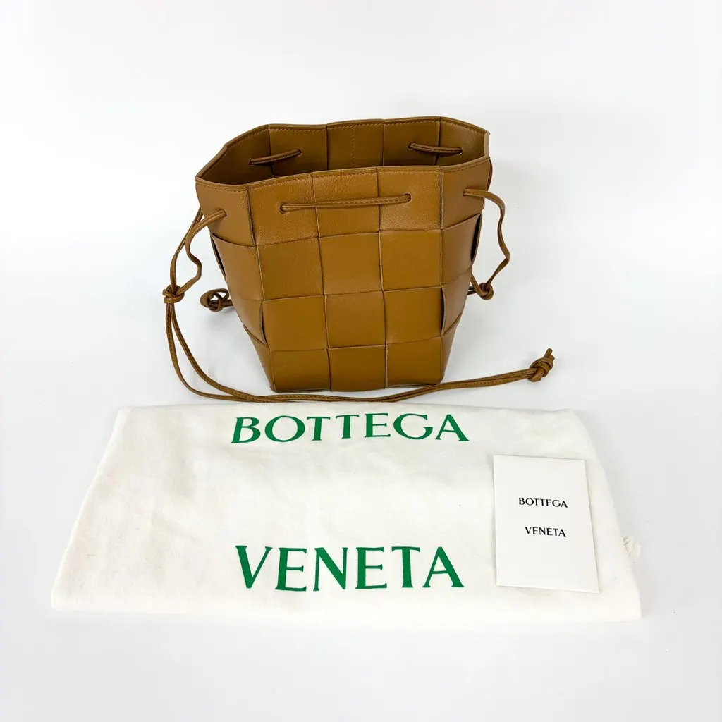 Bottega Veneta Small Cassette Bucket Bag Camel Brown Leather Good - Back View