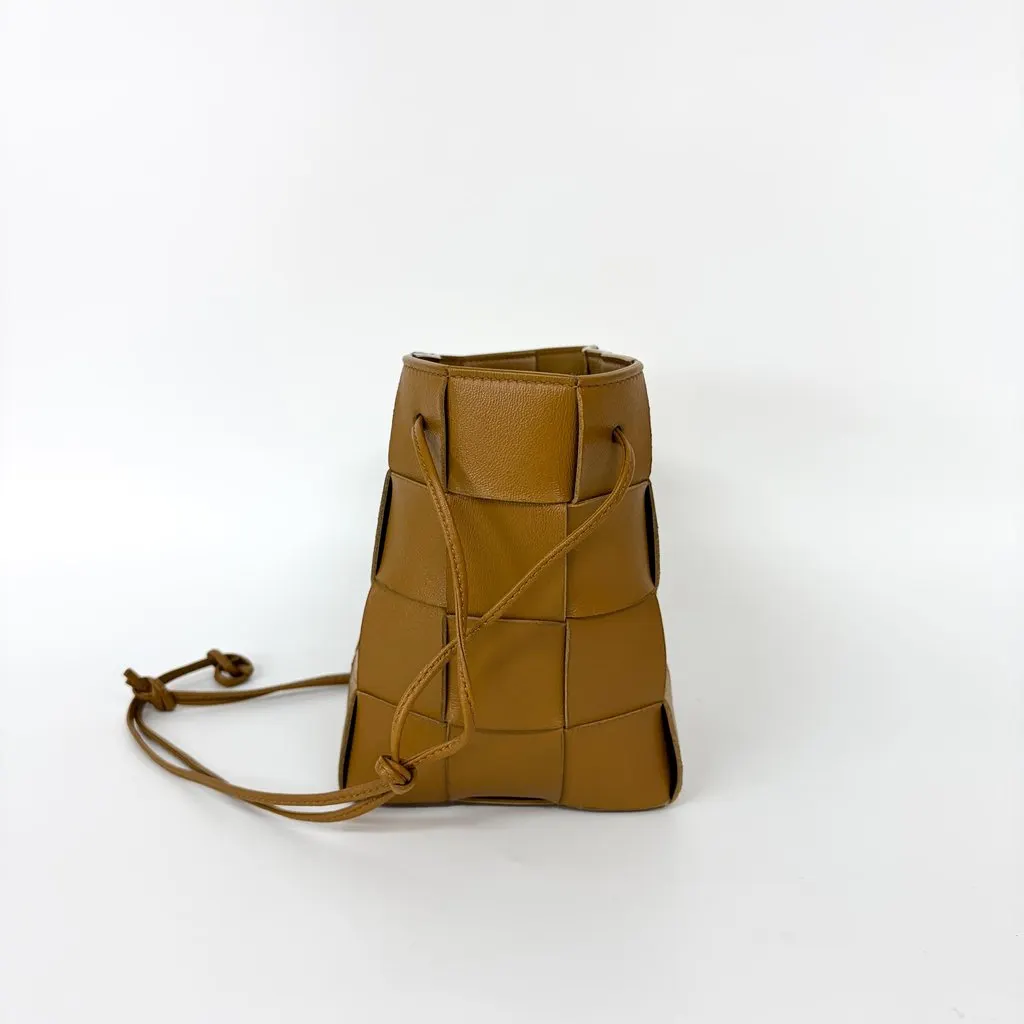Bottega Veneta Small Cassette Bucket Bag Camel Brown Leather Good - Model View