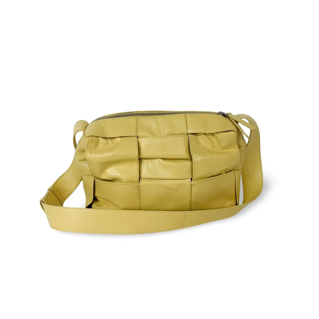 Bottega Veneta Cassette Arco Camera Bag Medium Butter Yellow Leather Good - Front View