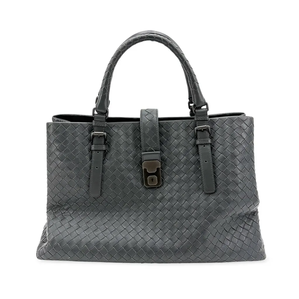 Bottega Veneta Intrecciato Roma Bag Medium Dark Gray MultiColor Leather Good - Front View