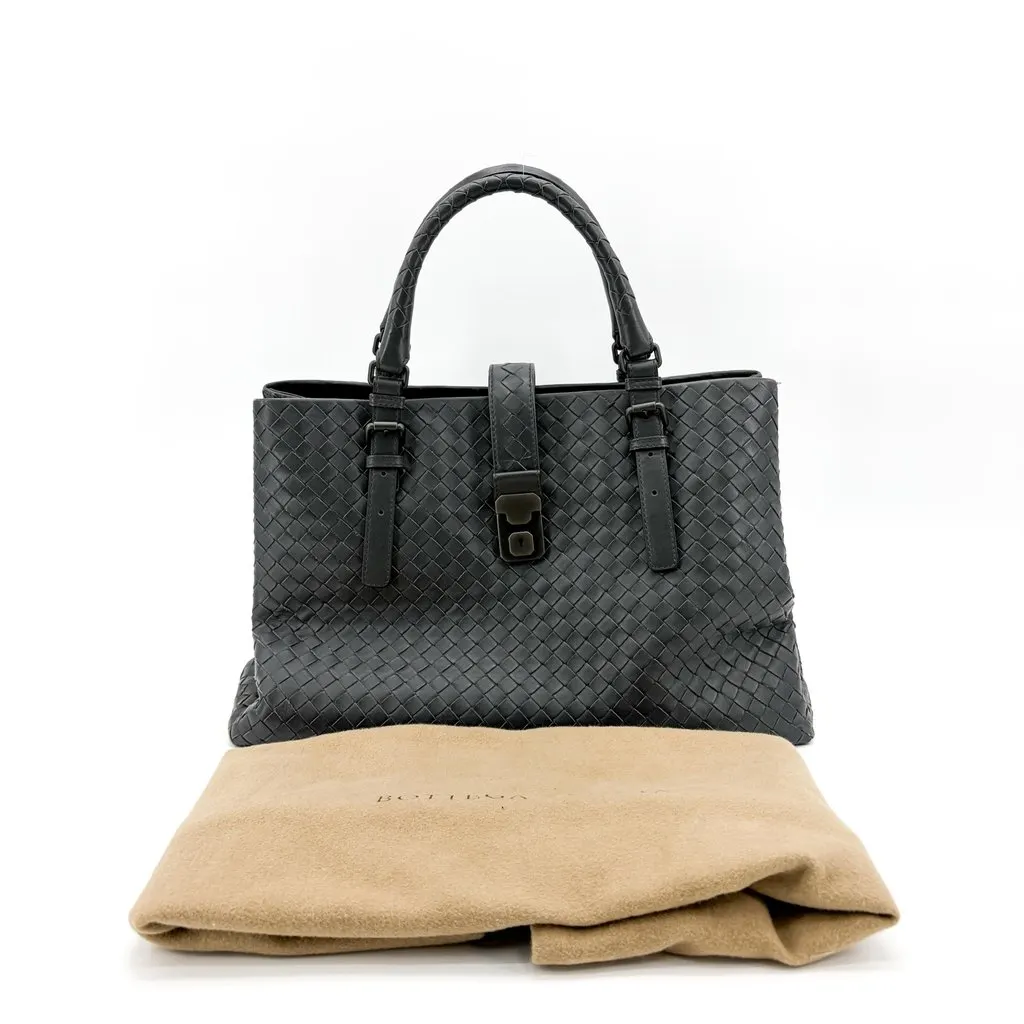 Bottega Veneta Intrecciato Roma Bag Medium Dark Gray MultiColor Leather Good - Back View