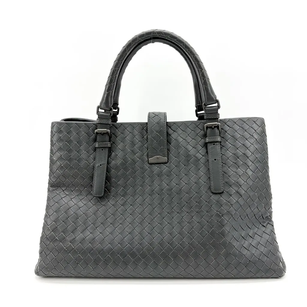 Bottega Veneta Intrecciato Roma Bag Medium Dark Gray MultiColor Leather Good - Inside View
