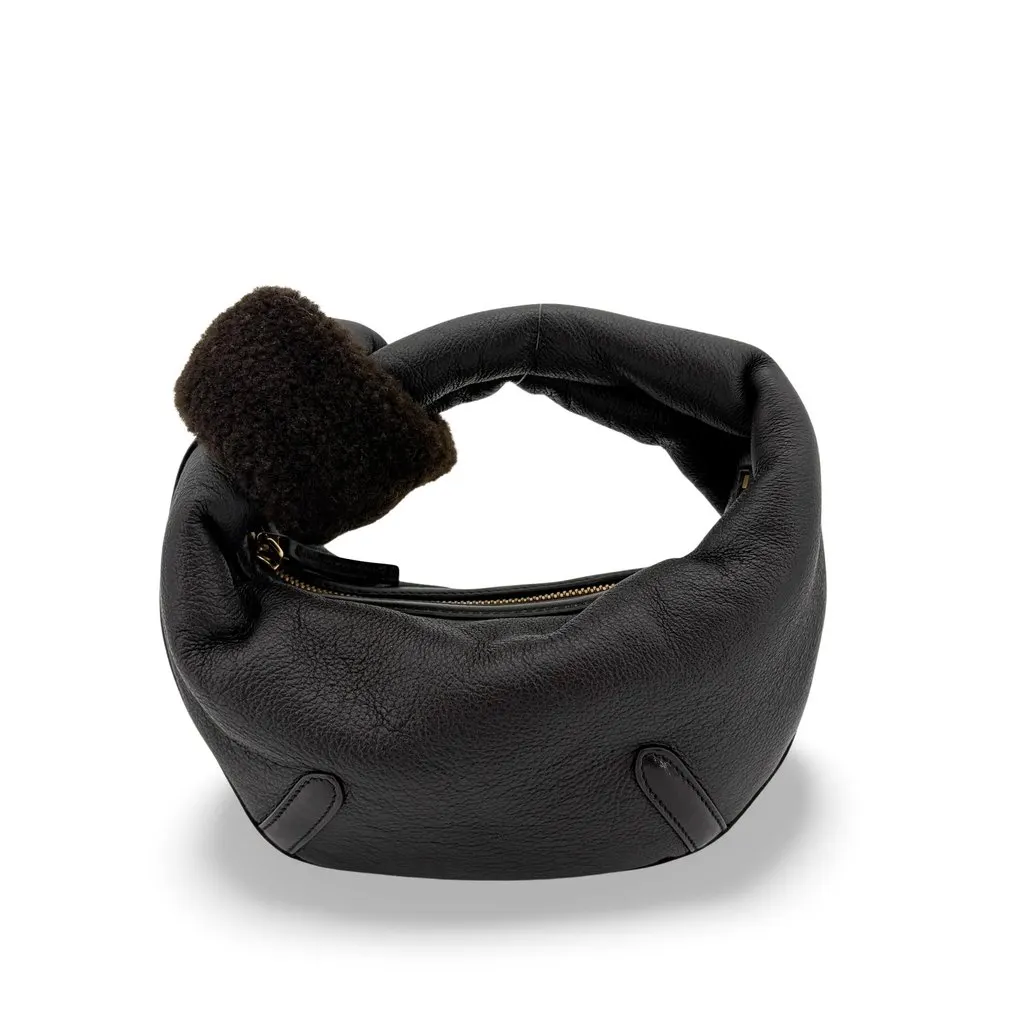 Bottega Veneta Mini Shearing Trim Leather Jody Bag Black Black Leather Very good - Front View