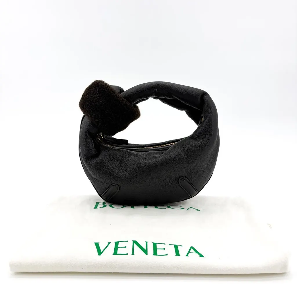 Bottega Veneta Mini Shearing Trim Leather Jody Bag Black Black Leather Very good - Back View