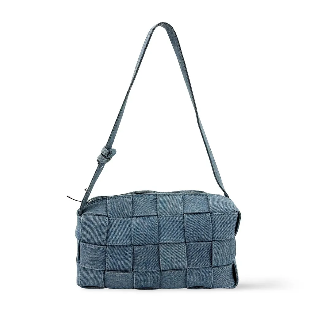 Bottega Veneta Small Cassette Shoulder Bag Blue Denim Blue Denim Good - Front View