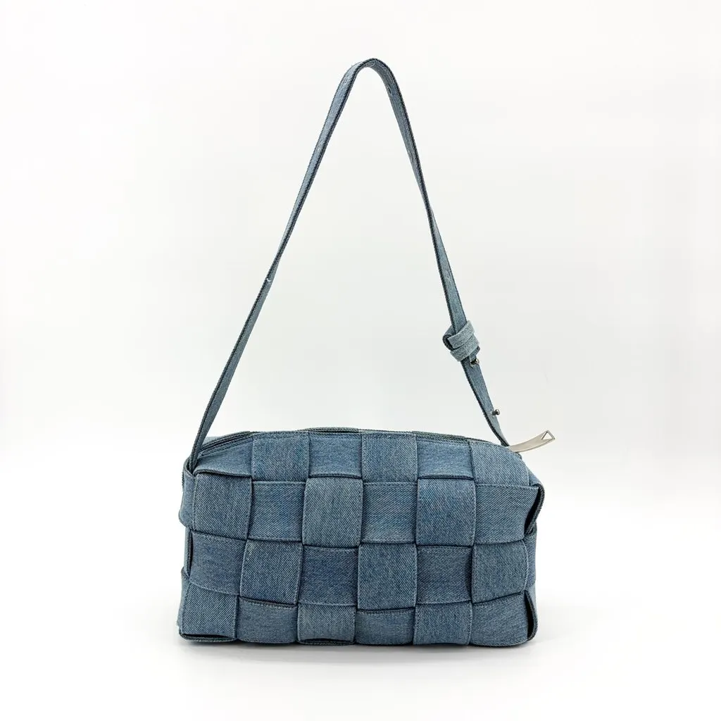 Bottega Veneta Small Cassette Shoulder Bag Blue Denim Blue Denim Good - Back View