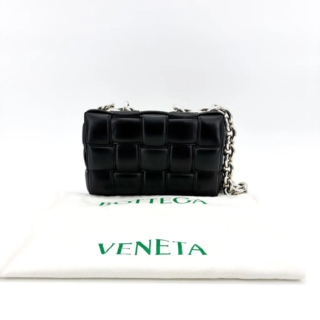 Bottega Veneta Padded Cassette Chain Shoulder Bag Black Silver Black Leather Very good - Back View