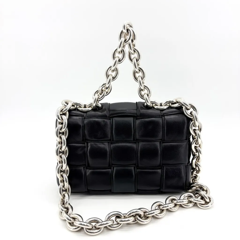 Bottega Veneta Padded Cassette Chain Shoulder Bag Black Silver Black Leather Very good - Inside View