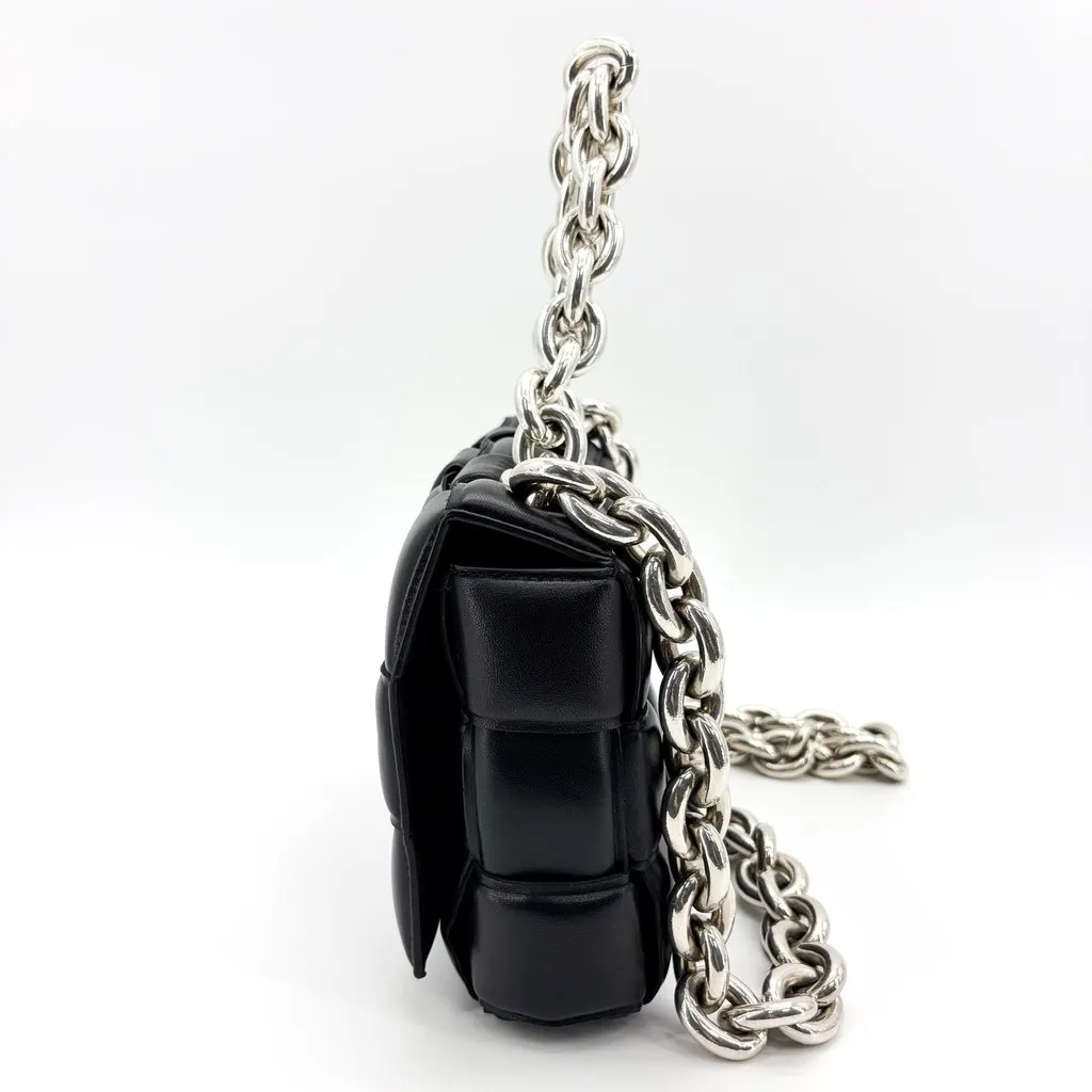 Bottega Veneta Padded Cassette Chain Shoulder Bag Black Silver Black Leather Very good - Model View