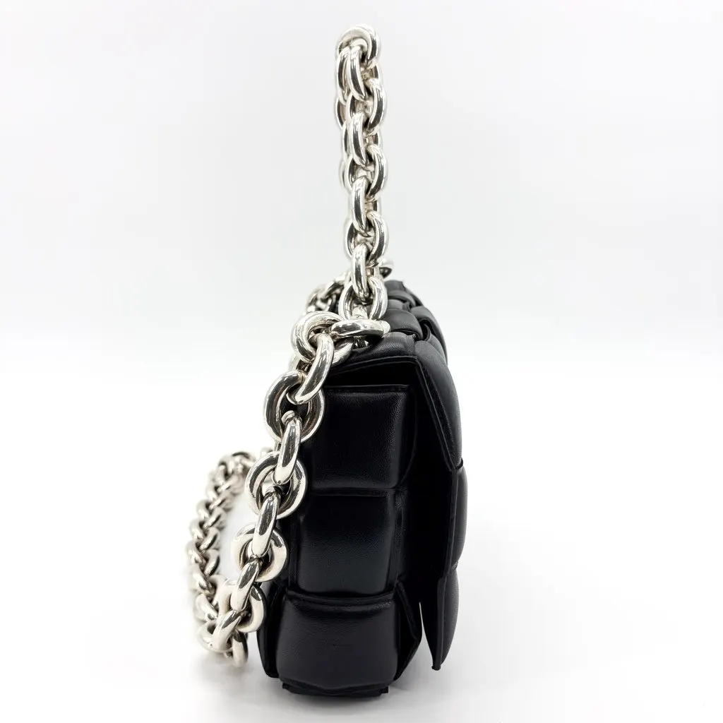 Bottega Veneta Padded Cassette Chain Shoulder Bag Black Silver Black Leather Very good - Box View