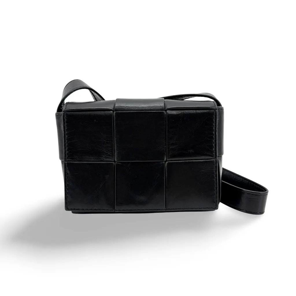 Bottega Veneta Mini Cassette Bag Black Black Leather Good - Front View