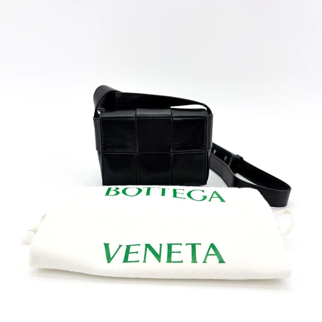 Bottega Veneta Mini Cassette Bag Black Black Leather Good - Back View