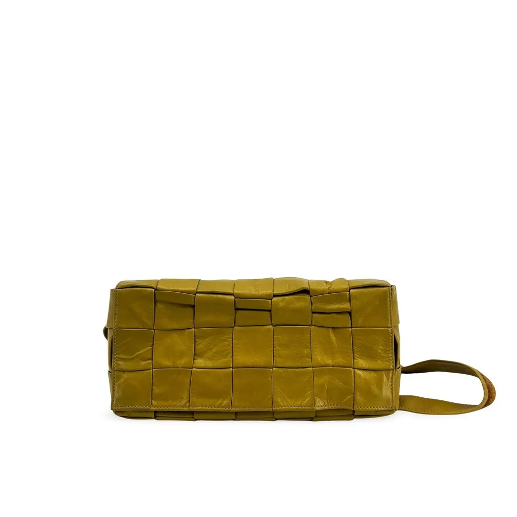 Bottega Veneta Small Brick Cassette Bag Ochre Khaki Leather Fair - Front View