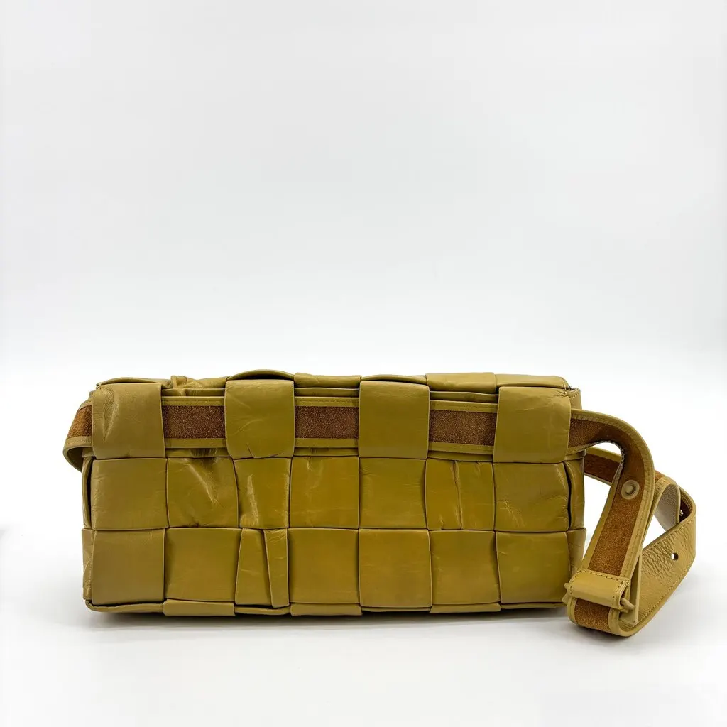 Bottega Veneta Small Brick Cassette Bag Ochre Khaki Leather Fair - Inside View