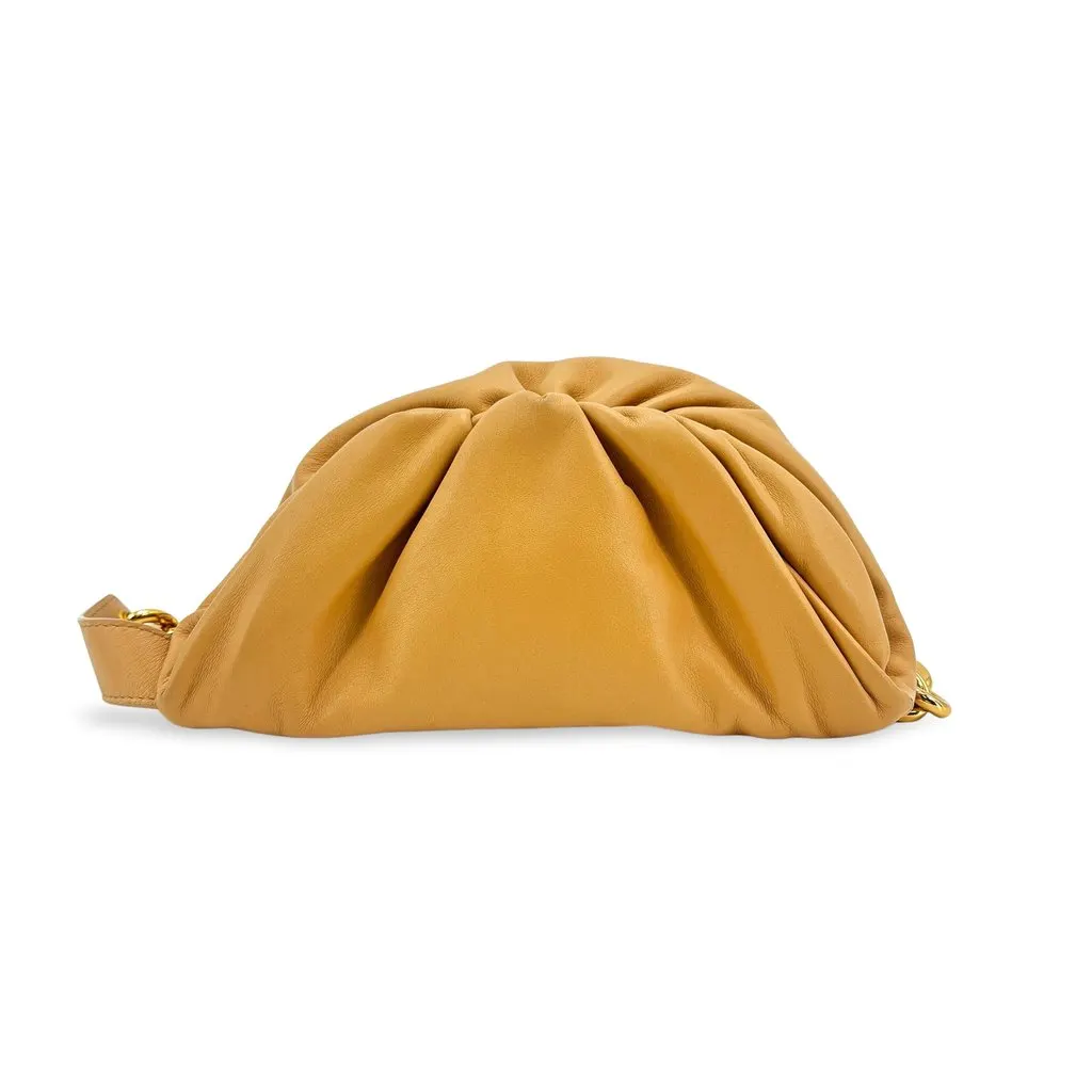 Bottega Veneta The Chain Pouch Shoulder Bag Mustard Beige Leather Very good - Front View